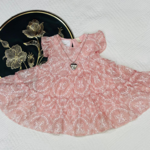 Blooming Mini Soft Touch Frock With Locket Pink